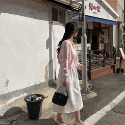 ロングワンピース リボンスモークロングワンピース IVORY