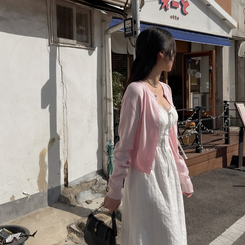 ロングワンピース リボンスモークロングワンピース IVORY