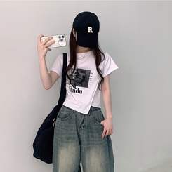 半袖Tシャツ アンバランスクロップ半袖Tシャツ WHITE