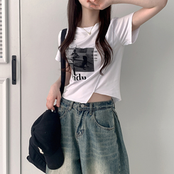 半袖Tシャツ アンバランスクロップ半袖Tシャツ WHITE