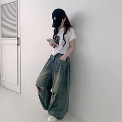 半袖Tシャツ アンバランスクロップ半袖Tシャツ WHITE