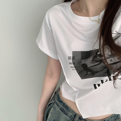 半袖Tシャツ アンバランスクロップ半袖Tシャツ WHITE