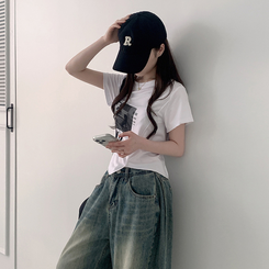 半袖Tシャツ アンバランスクロップ半袖Tシャツ WHITE