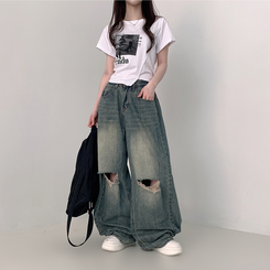 半袖Tシャツ アンバランスクロップ半袖Tシャツ WHITE