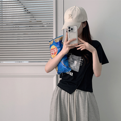 半袖Tシャツ アンバランスクロップ半袖Tシャツ BLACK