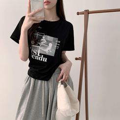 半袖Tシャツ アンバランスクロップ半袖Tシャツ BLACK