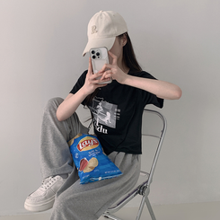半袖Tシャツ アンバランスクロップ半袖Tシャツ BLACK