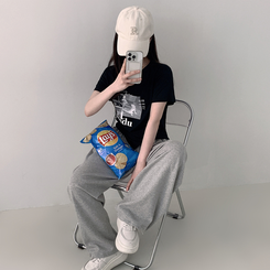 半袖Tシャツ アンバランスクロップ半袖Tシャツ BLACK
