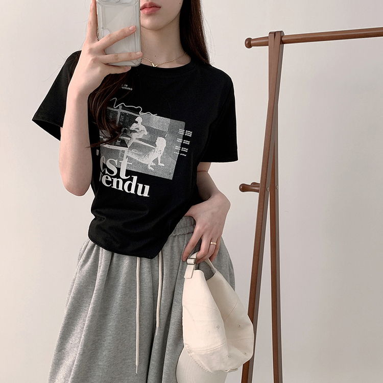 アンバランスクロップ半袖Tシャツ BLACK