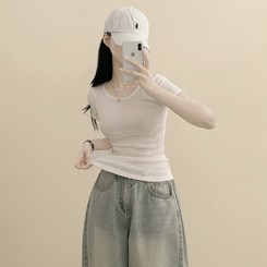 [필수템/인생반팔티] 기본 베이직 무지 라운드넥 데일리 세미크롭 슬림핏 유넥 반팔티셔츠 아이보리