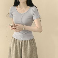 [필수템/인생반팔티] 기본 베이직 무지 라운드넥 데일리 세미크롭 슬림핏 유넥 반팔티셔츠 소라