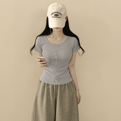 [필수템/인생반팔티] 기본 베이직 무지 라운드넥 데일리 세미크롭 슬림핏 유넥 반팔티셔츠 소라