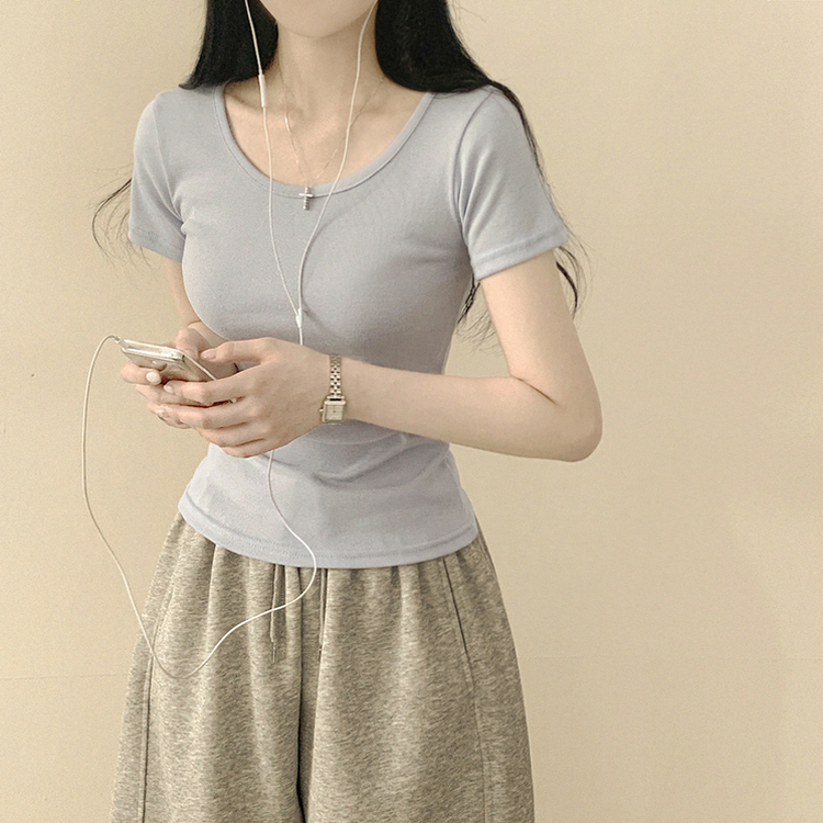 [필수템/인생반팔티] 기본 베이직 무지 라운드넥 데일리 세미크롭 슬림핏 유넥 반팔티셔츠 소라