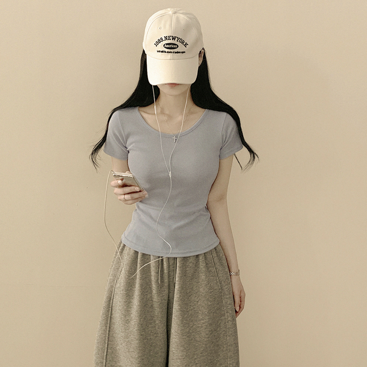 [필수템/인생반팔티] 기본 베이직 무지 라운드넥 데일리 세미크롭 슬림핏 유넥 반팔티셔츠 소라
