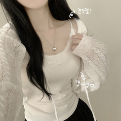 [레이어드용/끈조절O] 레이스 크롭 캡내장 레이어드 이너 여름 끈나시 슬리브리스 브라렛 아이보리