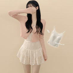 [레이어드용/끈조절O] 레이스 크롭 캡내장 레이어드 이너 여름 끈나시 슬리브리스 브라렛 아이보리