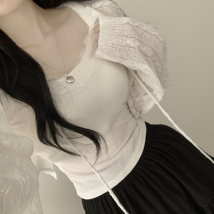 [레이어드용/끈조절O] 레이스 크롭 캡내장 레이어드 이너 여름 끈나시 슬리브리스 브라렛 아이보리