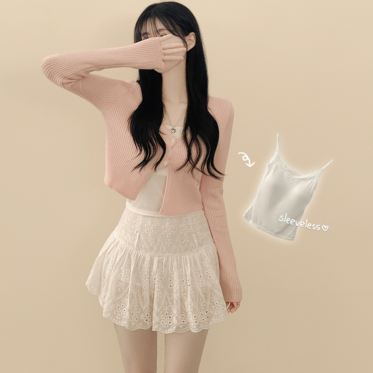 [레이어드용/끈조절O] 레이스 크롭 캡내장 레이어드 이너 여름 끈나시 슬리브리스 브라렛 아이보리