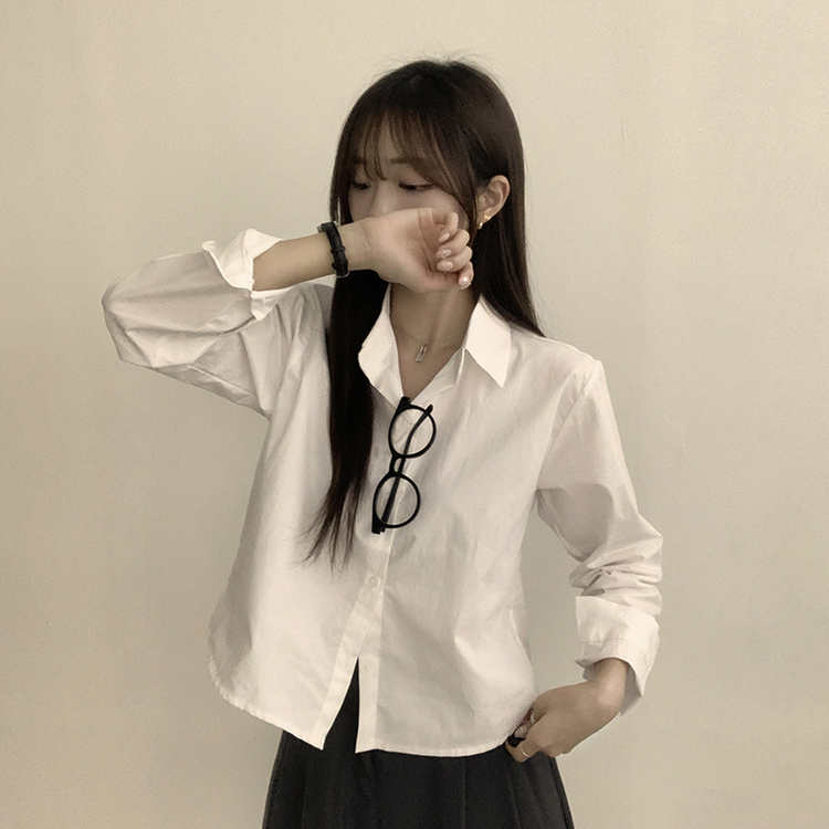 베이직의 정석 유니 파스텔 카라 버튼 세미 크롭 긴팔 셔츠 봄 캐주얼 남방 데일리 상의 11color 아이보리