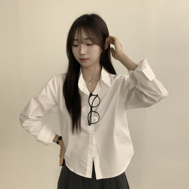 베이직의 정석 유니 파스텔 카라 버튼 세미 크롭 긴팔 셔츠 봄 캐주얼 남방 데일리 상의 11color 아이보리