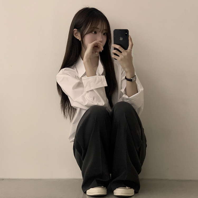 베이직의 정석 유니 파스텔 카라 버튼 세미 크롭 긴팔 셔츠 봄 캐주얼 남방 데일리 상의 11color 아이보리