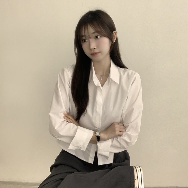 베이직의 정석 유니 파스텔 카라 버튼 세미 크롭 긴팔 셔츠 봄 캐주얼 남방 데일리 상의 11color 아이보리