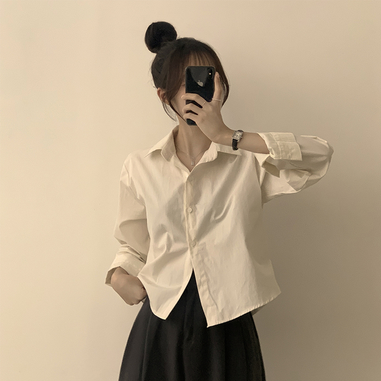 베이직의 정석 유니 파스텔 카라 버튼 세미 크롭 긴팔 셔츠 봄 캐주얼 남방 데일리 상의 11color 크림