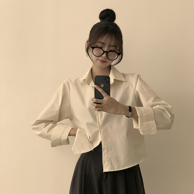 베이직의 정석 유니 파스텔 카라 버튼 세미 크롭 긴팔 셔츠 봄 캐주얼 남방 데일리 상의 11color 크림