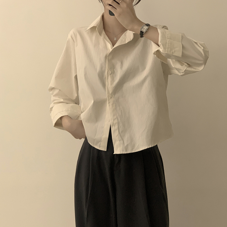 베이직의 정석 유니 파스텔 카라 버튼 세미 크롭 긴팔 셔츠 봄 캐주얼 남방 데일리 상의 11color 크림