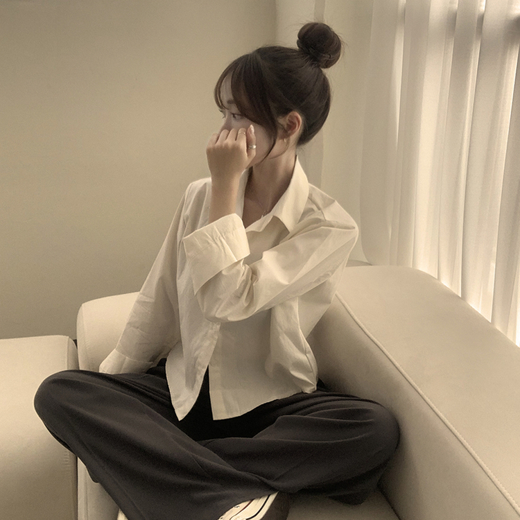 베이직의 정석 유니 파스텔 카라 버튼 세미 크롭 긴팔 셔츠 봄 캐주얼 남방 데일리 상의 11color 크림