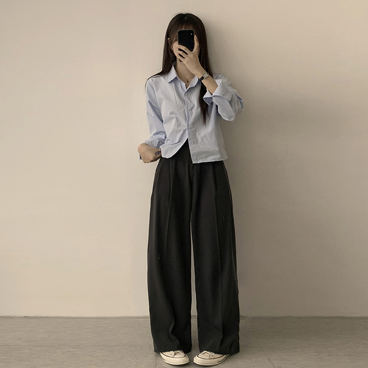 베이직의 정석 유니 파스텔 카라 버튼 세미 크롭 긴팔 셔츠 봄 캐주얼 남방 데일리 상의 11color 소라