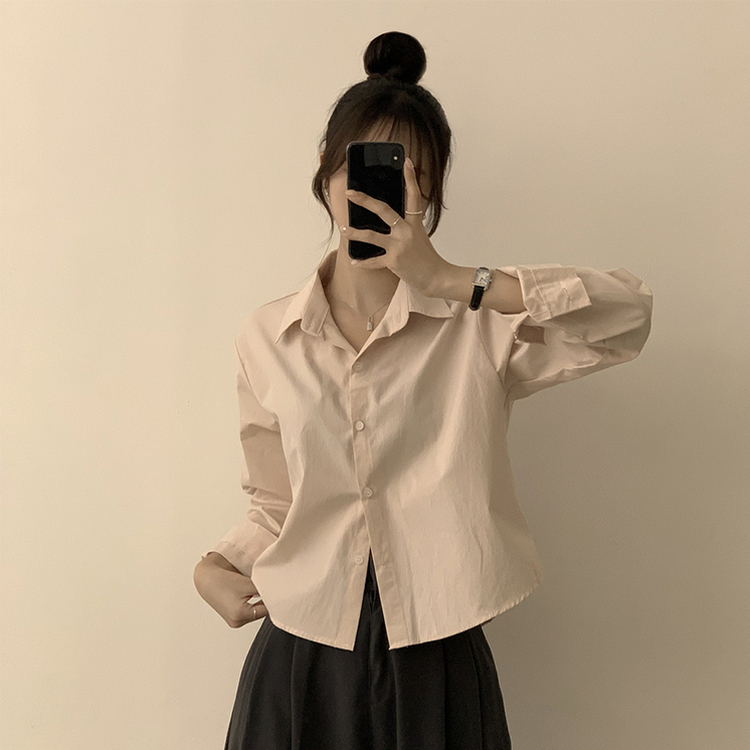 베이직의 정석 유니 파스텔 카라 버튼 세미 크롭 긴팔 셔츠 봄 캐주얼 남방 데일리 상의 11color 연핑크
