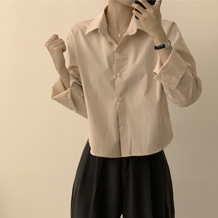 베이직의 정석 유니 파스텔 카라 버튼 세미 크롭 긴팔 셔츠 봄 캐주얼 남방 데일리 상의 11color 연핑크