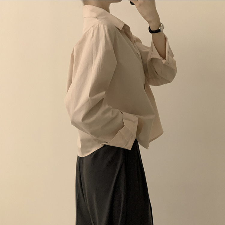 베이직의 정석 유니 파스텔 카라 버튼 세미 크롭 긴팔 셔츠 봄 캐주얼 남방 데일리 상의 11color 연핑크