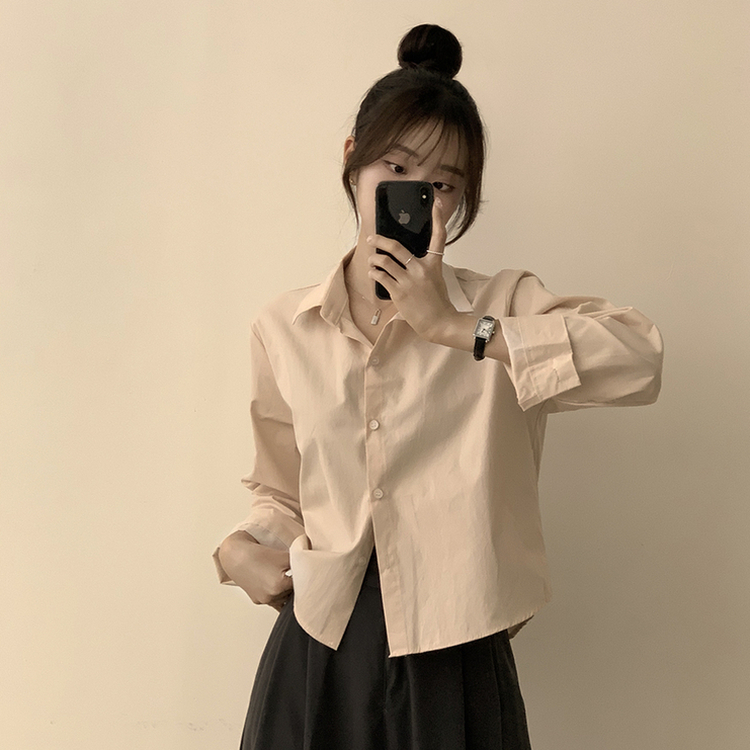 베이직의 정석 유니 파스텔 카라 버튼 세미 크롭 긴팔 셔츠 봄 캐주얼 남방 데일리 상의 11color 연핑크