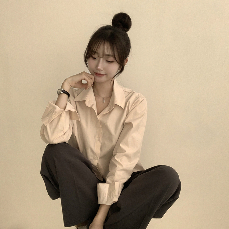 베이직의 정석 유니 파스텔 카라 버튼 세미 크롭 긴팔 셔츠 봄 캐주얼 남방 데일리 상의 11color 연핑크