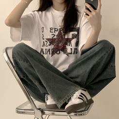 半袖Tシャツ カジュアルレタリング半袖Tシャツ WHITE