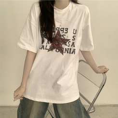 半袖Tシャツ カジュアルレタリング半袖Tシャツ WHITE