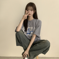 半袖Tシャツ カジュアルレタリング半袖Tシャツ AQUA