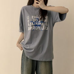 半袖Tシャツ カジュアルレタリング半袖Tシャツ AQUA