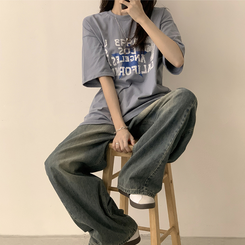 半袖Tシャツ カジュアルレタリング半袖Tシャツ AQUA