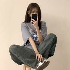 半袖Tシャツ カジュアルレタリング半袖Tシャツ AQUA