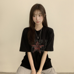 半袖Tシャツ カジュアルレタリング半袖Tシャツ BLACK