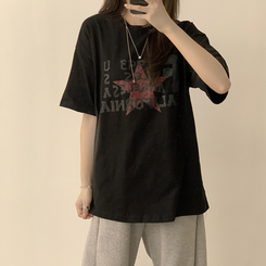半袖Tシャツ カジュアルレタリング半袖Tシャツ BLACK