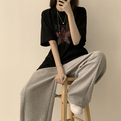 半袖Tシャツ カジュアルレタリング半袖Tシャツ BLACK