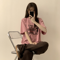 半袖Tシャツ カジュアルレタリング半袖Tシャツ PINK