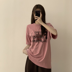 半袖Tシャツ カジュアルレタリング半袖Tシャツ PINK