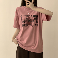 半袖Tシャツ カジュアルレタリング半袖Tシャツ PINK