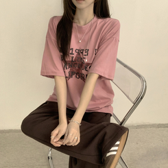 半袖Tシャツ カジュアルレタリング半袖Tシャツ PINK