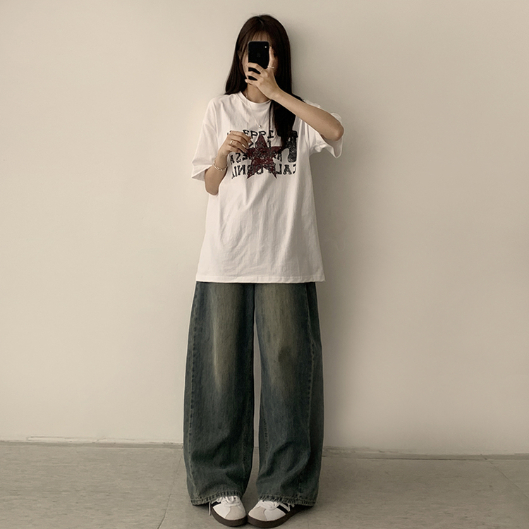カジュアルレタリング半袖Tシャツ WHITE